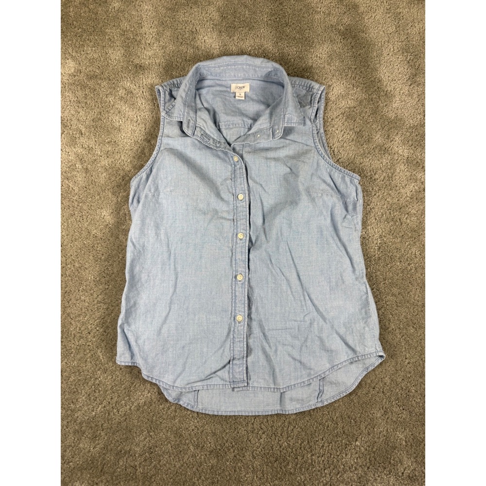 J.Crew Womens Small Light Blue Cotton Chambray Sleeveless Button Down Shirt